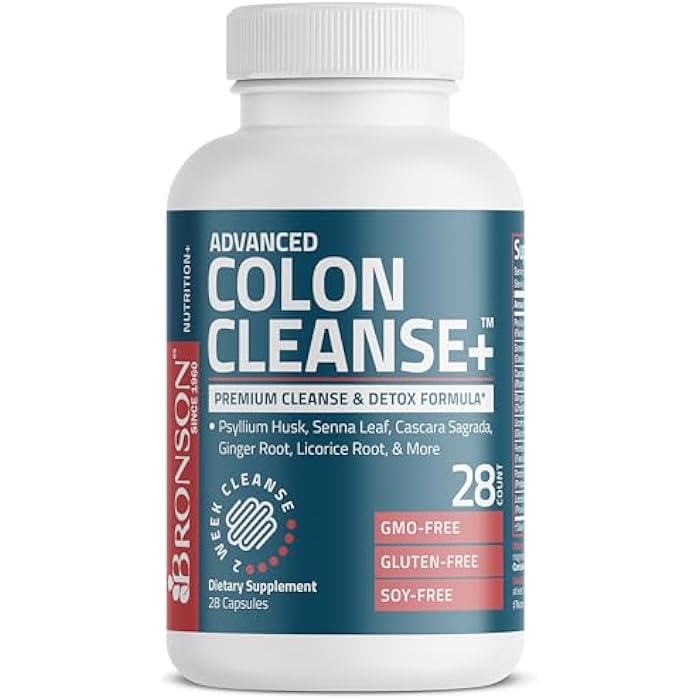 Bronson Advanced Colon Cleanse Premium 14 Day Cleanse & Detox Formula with Psyllium Husk, Senna Leaf, Cascara Sagrada, Ginger Root, Licorice Root & More, Non-GMO, 28 Capsules - Image 5