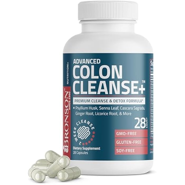 Bronson Advanced Colon Cleanse Premium 14 Day Cleanse & Detox Formula with Psyllium Husk, Senna Leaf, Cascara Sagrada, Ginger Root, Licorice Root & More, Non-GMO, 28 Capsules - Image 1