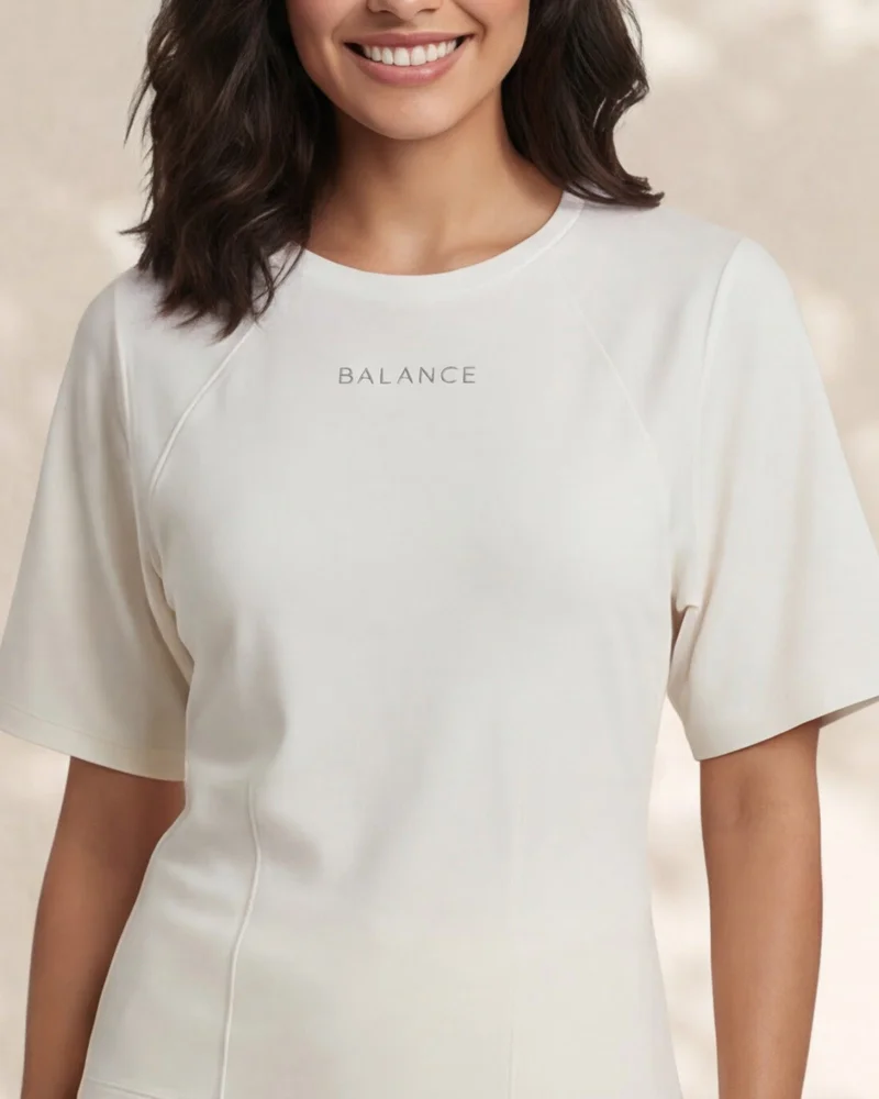 Redtag Women Ivory Raglan Sleeve Active T-Shirt with Front Pleat Detail