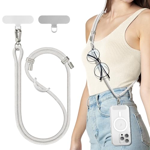 SURPHY Phone Lanyard, Adjustable Phone Strap Crossbody with 2 Pack Cell Phone Tether Tab, Premium Metal Buckles, Skin-Friendly, Universal Cell Phone Lanyard Crossbody for Women and Men, Stone - Image 1