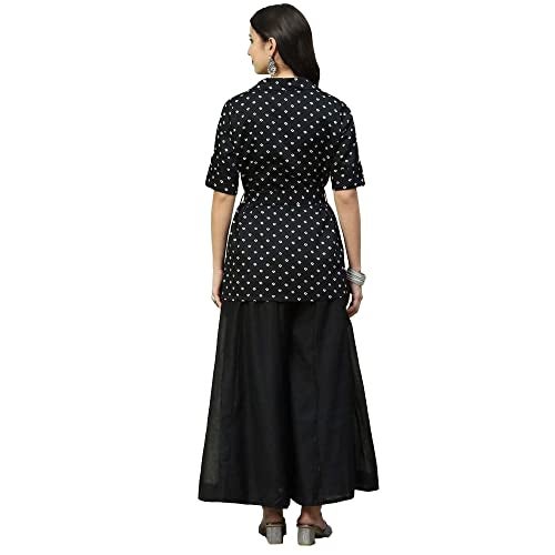 BIBA Cotton Collar Neck Womens Kurta Sharara Set (BLACK, 34) - Image 2