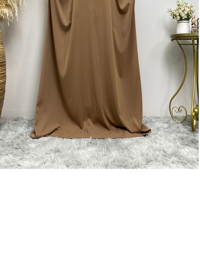 Loquat Simple Loose Solid Color Dress Abaya Light Brown  - Image 3