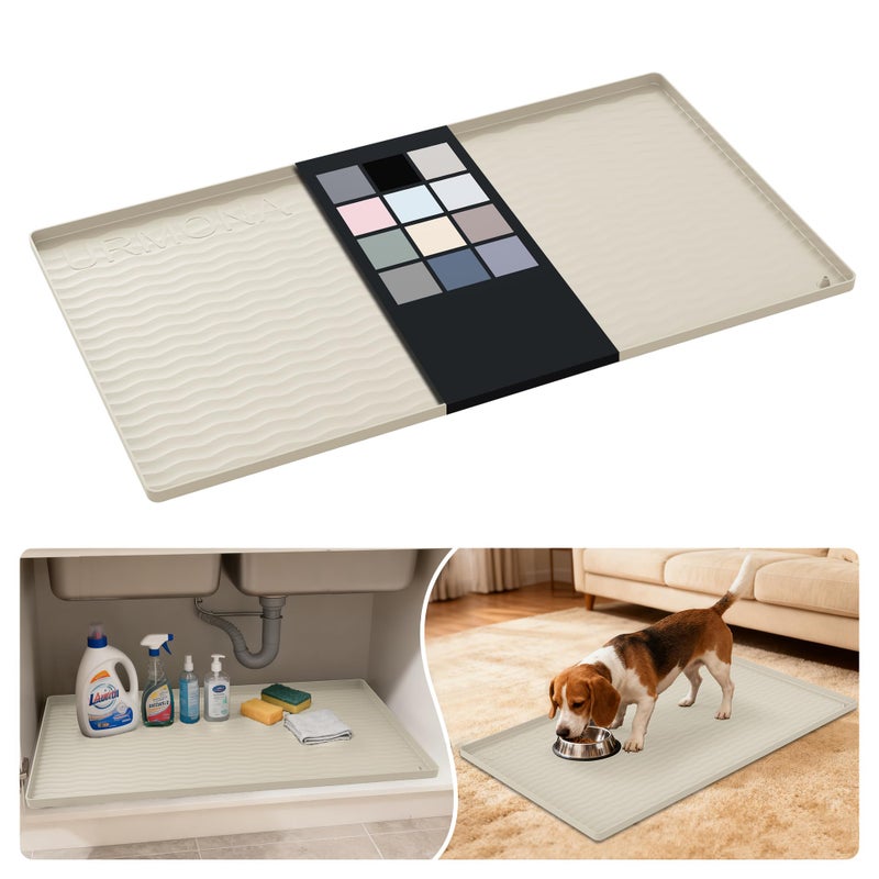 URMONA Waterproof Silicone Under Sink Mat 34'' x 19'' Shelf Liner for Kitchen and Bathroom, Cabinet and Counter Protector, Storage and Organizers, Litter Mat, Pet Cat Puppy Essentials(Cream) - Image 1