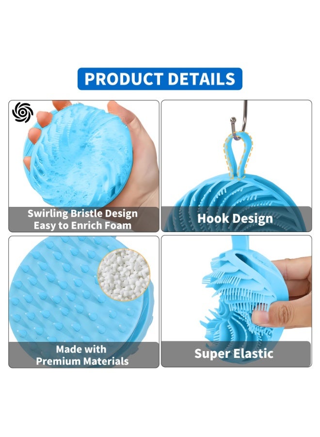 2 in 1 Silicone Body Scrubber Shampoo Brush, Exfoliating Shower Bath Scrubber, Scalp Massager, Soft Silicone Loofah for Sensitive Skin, Rapid Foaming, Easy to Clean, blue - Image 4