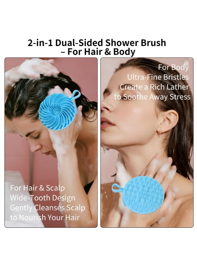 2 in 1 Silicone Body Scrubber Shampoo Brush, Exfoliating Shower Bath Scrubber, Scalp Massager, Soft Silicone Loofah for Sensitive Skin, Rapid Foaming, Easy to Clean, blue - Image 3