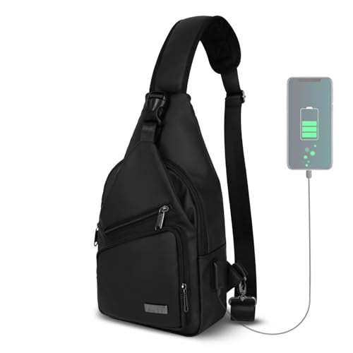 AMJ Crossbody Sling Bag Men Women Casual Shoulder Backpack Chest Daypack Satchel for Hiking Travel Black Leath Large - Image 1