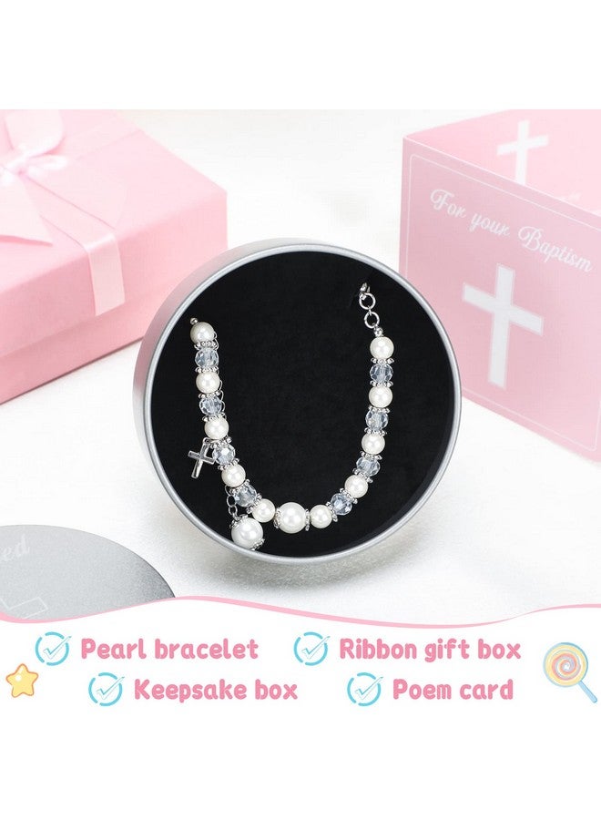 Haull 5 Pcs Christening Baptism Gifts Charms for Girls Granddaughter/Daughter Include 8.5 Inch Plush Lamb Toy Doll Pray Card with Gift Box Baptism Pearls Bracelet with Keepsake Box for Baby Shower - Image 5