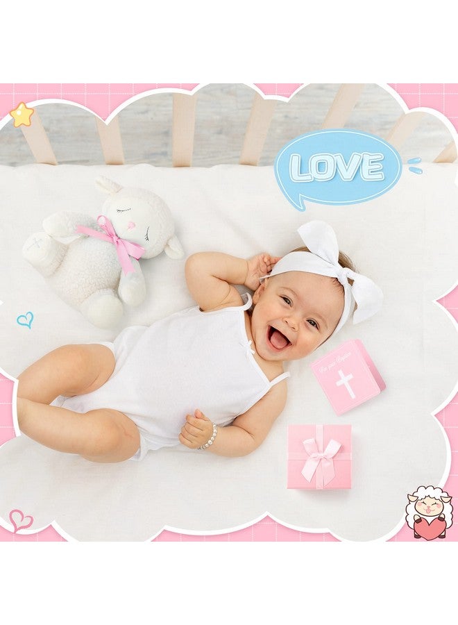 Haull 5 Pcs Christening Baptism Gifts Charms for Girls Granddaughter/Daughter Include 8.5 Inch Plush Lamb Toy Doll Pray Card with Gift Box Baptism Pearls Bracelet with Keepsake Box for Baby Shower - Image 3