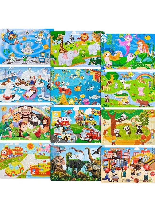 Zhanmai - 12 Pack Puzzles For Kids Ages 3 8 Toddler Wooden Jigsaw Puzzles 30 Pieces Children Puzzles Educational Learning Puzzles Toys For Kids Girls And Boys Party Favor - Image 1