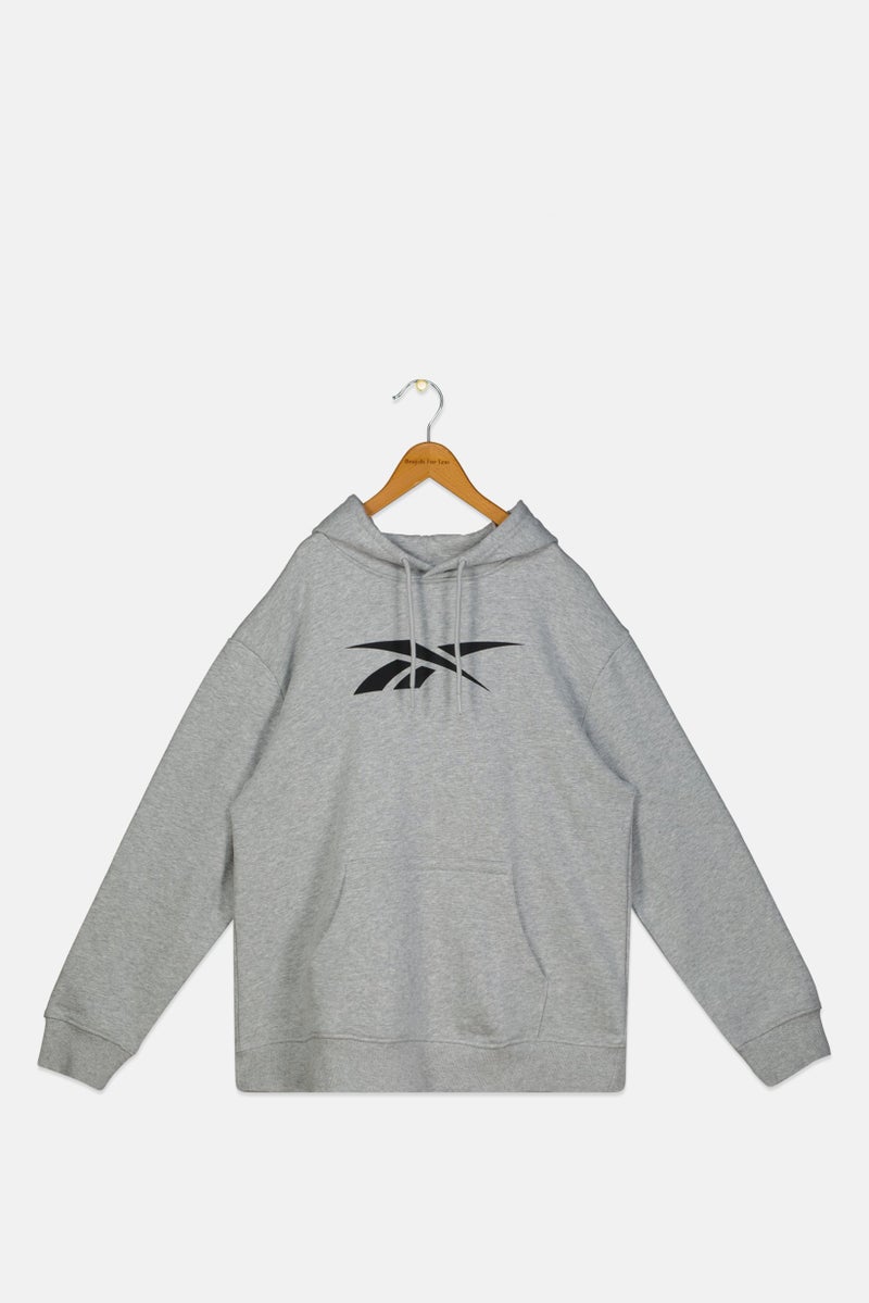 Reebok هودي بأكمام طويلة للأطفال الأولاد بشعار العلامة التجارية، رمادي - Image 1