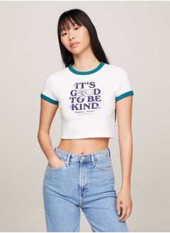 Women's Slim Fit Cropped Slogan T-Shirt -  Pure cotton, White - pzsku/Z4DDF8105A705189E7C65Z/45/_/1724216638/be8d6989-0926-4c74-9969-7ff072d4c5ec