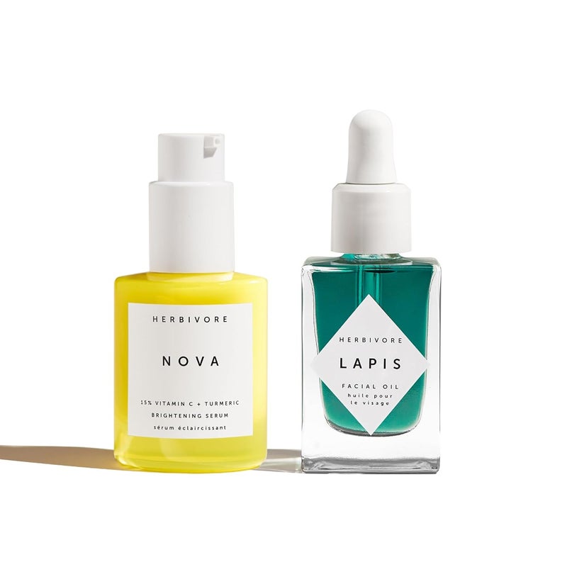 HERBIVORE Clearly Bright Regimen | Nova 15% Vitamin C Brightening Serum + Lapis Blue Tansy Skin Balancing Face Oil
