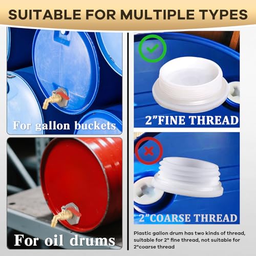 windblowgrass Drum Faucet for 55 Gallon Drum, 2 Inch Brass Barrel Faucet, Drum Spigot with 4 EPDM Gasket and 1 Teflon Tape, No Leaking, for Water, Diesel, Gasoline, Other Liquids - Image 3
