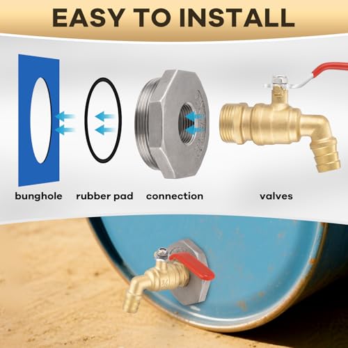 windblowgrass Drum Faucet for 55 Gallon Drum, 2 Inch Brass Barrel Faucet, Drum Spigot with 4 EPDM Gasket and 1 Teflon Tape, No Leaking, for Water, Diesel, Gasoline, Other Liquids - Image 4