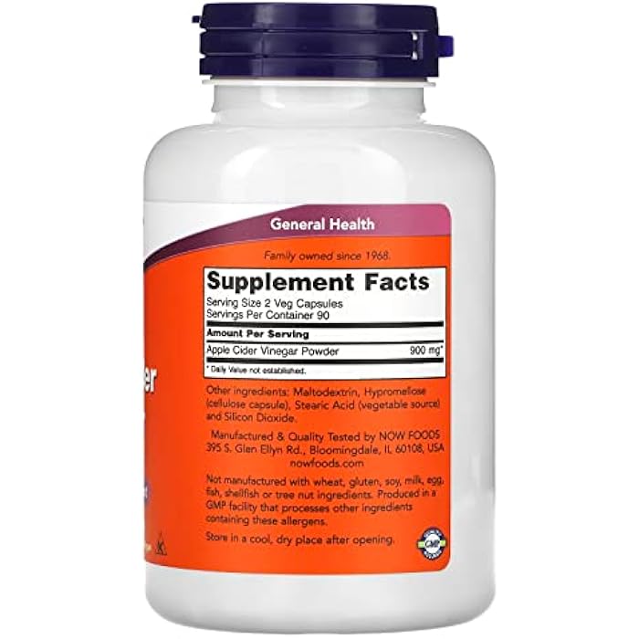 Now Foods - Apple Cider Vinegar 450 mg 180 caps - Image 2