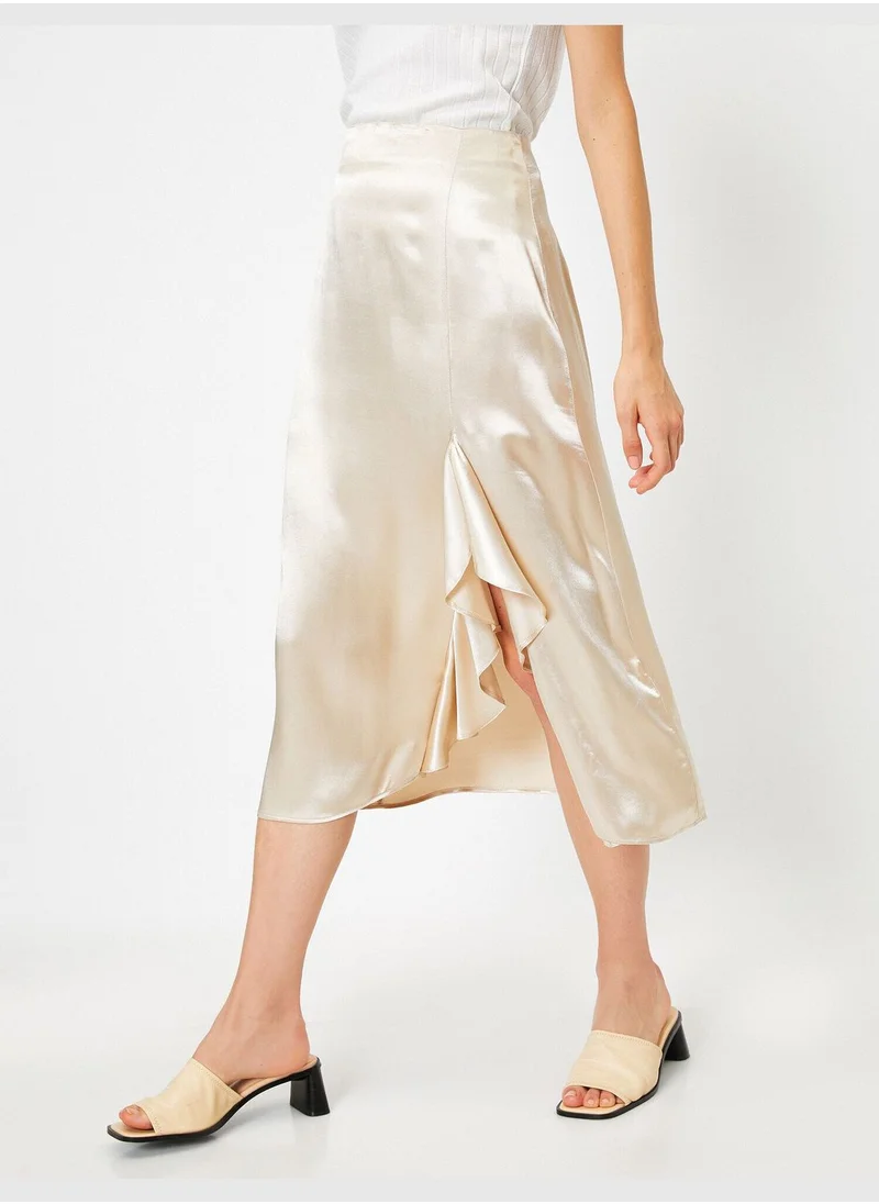 KOTON Frilled High Waisted Midi Slit Skirt