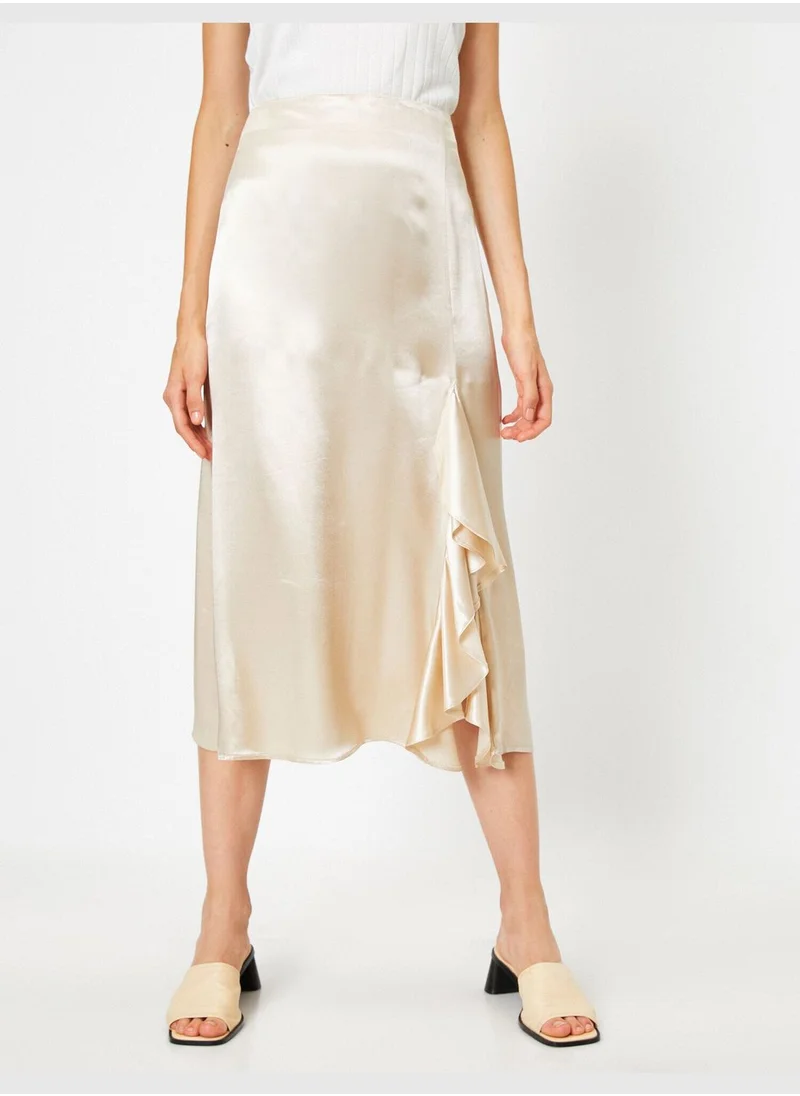 KOTON Frilled High Waisted Midi Slit Skirt