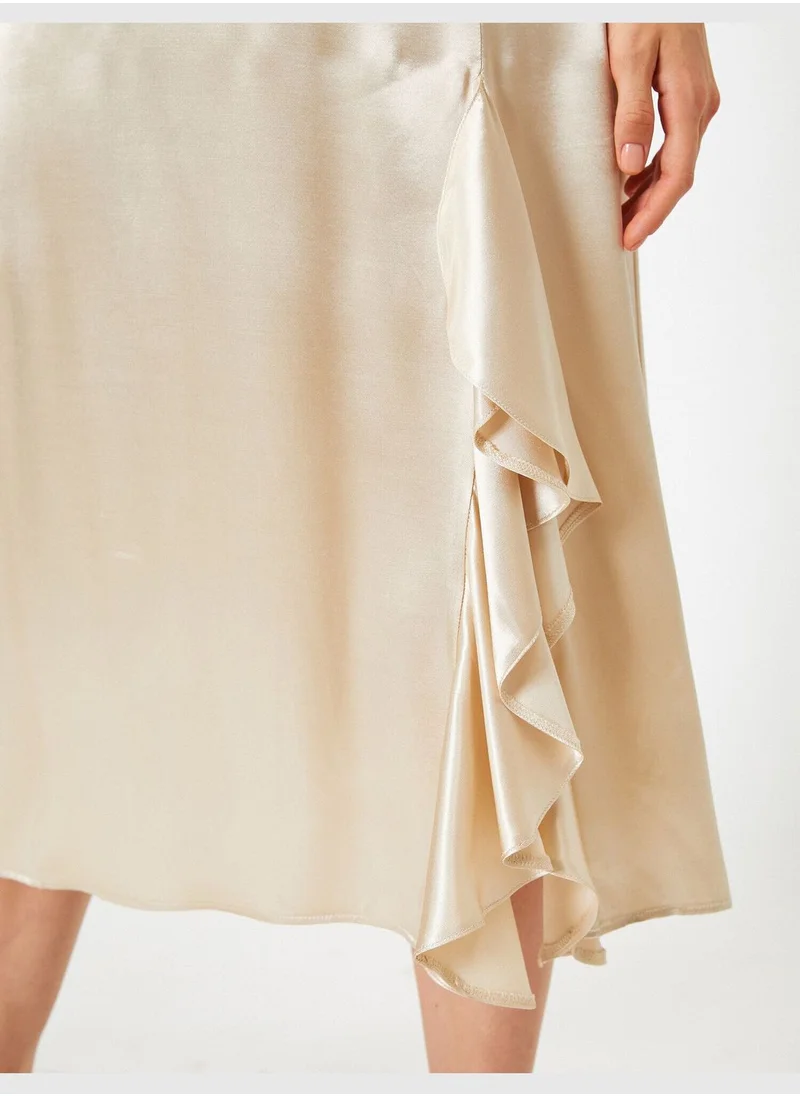 KOTON Frilled High Waisted Midi Slit Skirt