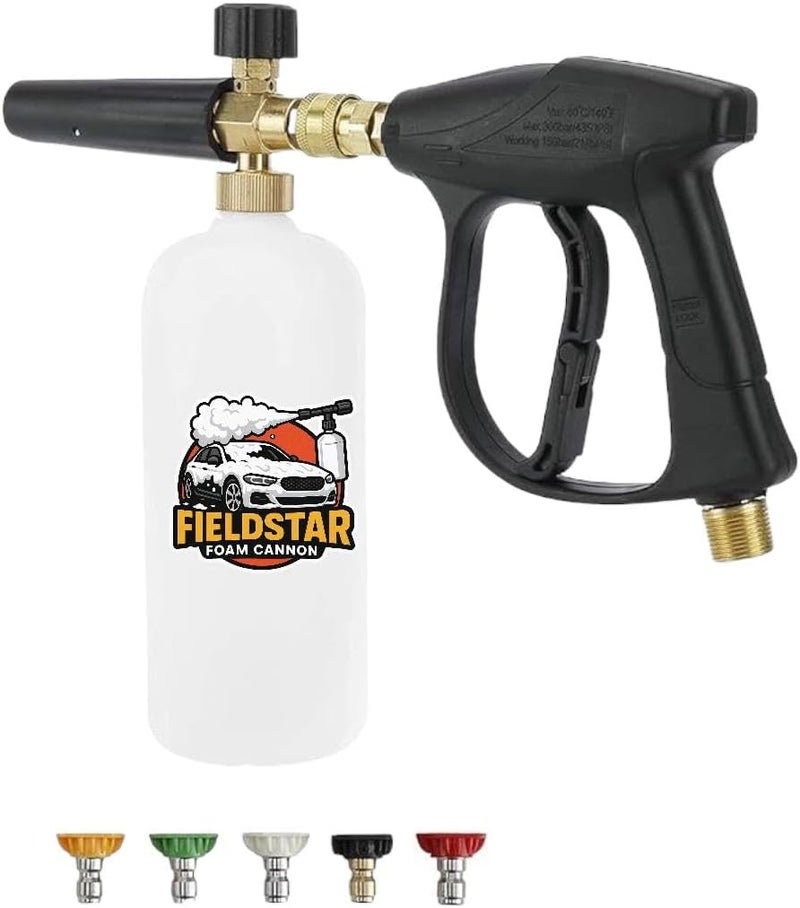 FIELDSTAR Pressure Washer Gun with Foam Cannon | Car Wash Foam Gun with 1/4" Quick Connector | Includes 5 Spray Nozzles & 1-Litre Bottle - Image 1