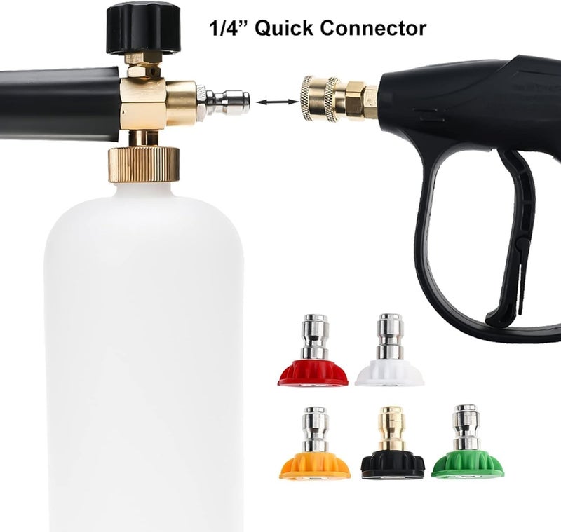 FIELDSTAR Pressure Washer Gun with Foam Cannon | Car Wash Foam Gun with 1/4" Quick Connector | Includes 5 Spray Nozzles & 1-Litre Bottle - Image 4