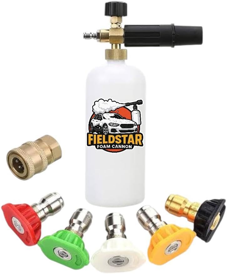 FIELDSTAR Pressure Washer Gun with Foam Cannon | Car Wash Foam Gun with 1/4" Quick Connector | Includes 5 Spray Nozzles & 1-Litre Bottle - Image 2
