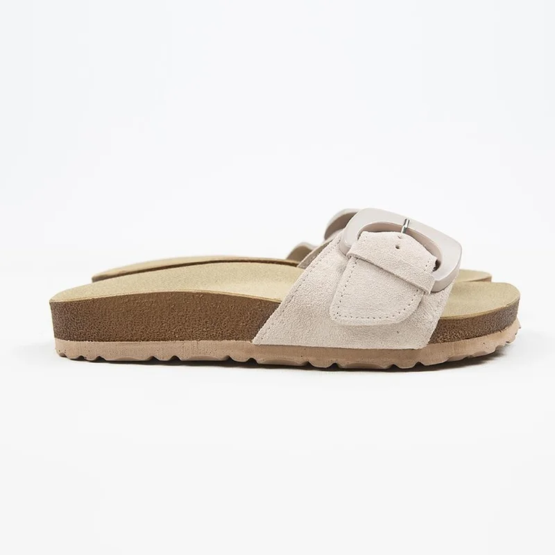 Manijero Manijero Alandra Genuine Leather Single Strap Beige Slippers