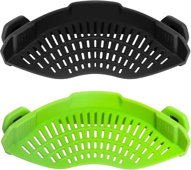 AUOON 2PACK Clip on Strainer for All Pots Pans - Silicone Pasta Strainer Kitchen Colander for Draining Noodles Spaghetti Ground Beef Grease｜Easy to Use and Store, Dishwasher Safe (BlackGreen) - Image 1