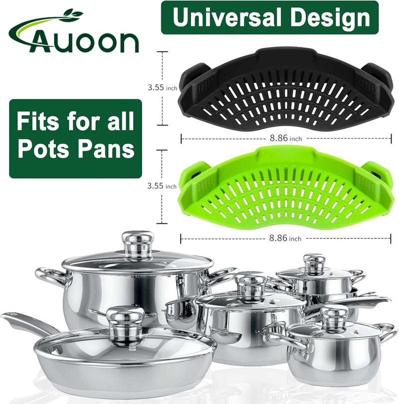 AUOON 2PACK Clip on Strainer for All Pots Pans - Silicone Pasta Strainer Kitchen Colander for Draining Noodles Spaghetti Ground Beef Grease｜Easy to Use and Store, Dishwasher Safe (BlackGreen) - Image 5
