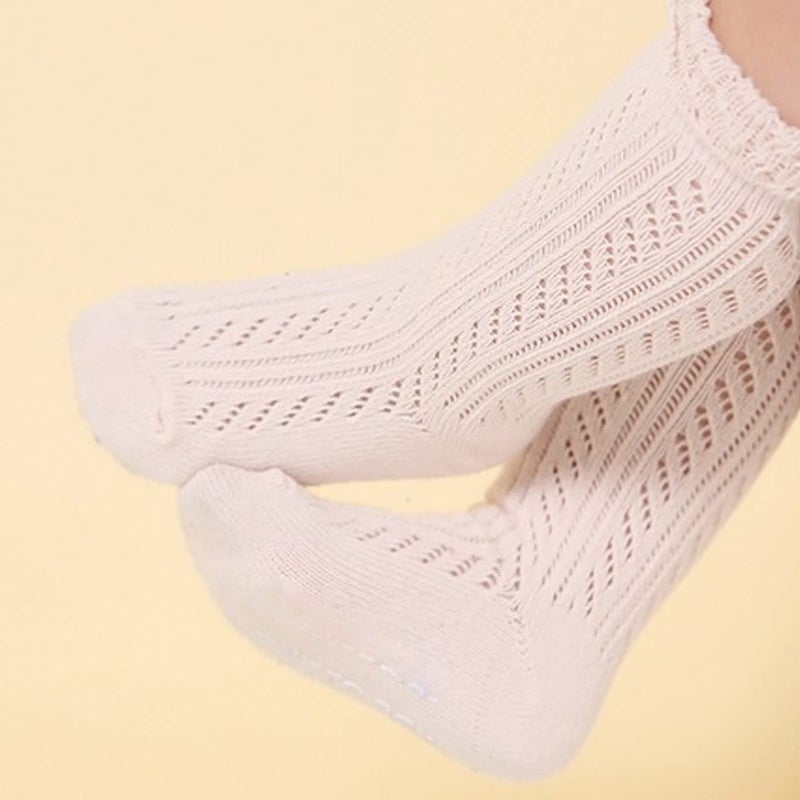 ACTLATI Baby Girls Knee High Socks Hollow Out Anti-skid Knitting Stockings Suitable for 0-2 Years Infants Toddlers - Image 4