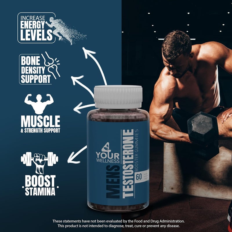4 Your Wellness مكمل حلوى الجيلي لزيادة هرمون التستوستيرون للرجال لتعزيز نمو العضلات والقدرة على التحمل والأداء مع تونغكات علي وعشب الماعز الشقي وtribulus terrestris وحب الحلبة وماكا 60 حبة عبوة من 1 - Image 3