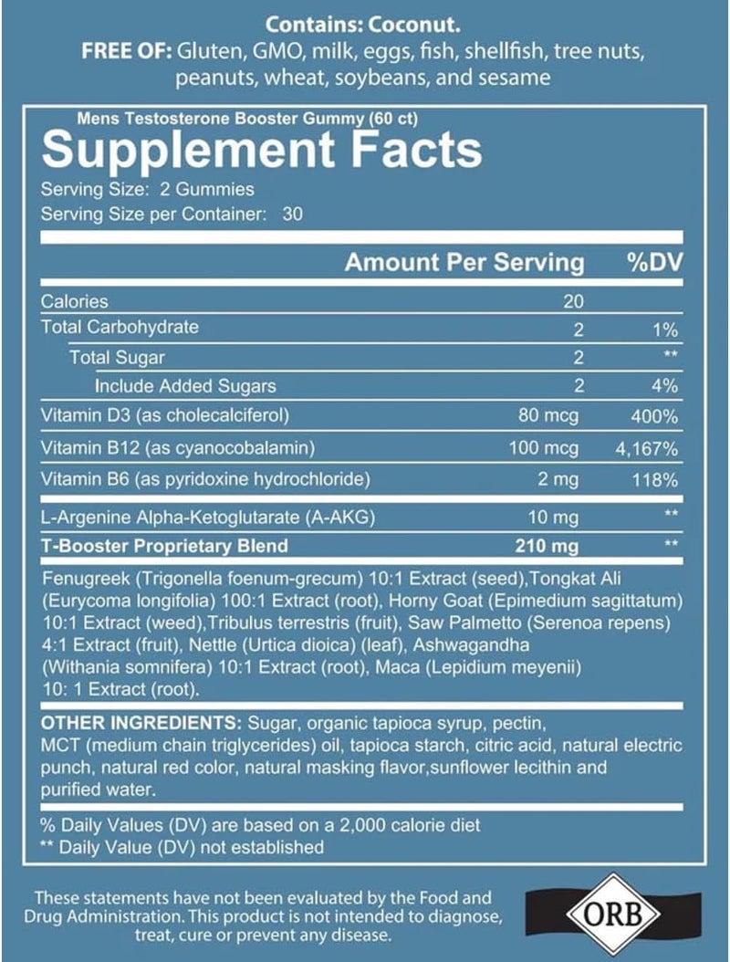 4 Your Wellness مكمل حلوى الجيلي لزيادة هرمون التستوستيرون للرجال لتعزيز نمو العضلات والقدرة على التحمل والأداء مع تونغكات علي وعشب الماعز الشقي وtribulus terrestris وحب الحلبة وماكا 60 حبة عبوة من 1 - Image 2