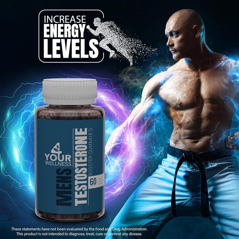 4 Your Wellness مكمل حلوى الجيلي لزيادة هرمون التستوستيرون للرجال لتعزيز نمو العضلات والقدرة على التحمل والأداء مع تونغكات علي وعشب الماعز الشقي وtribulus terrestris وحب الحلبة وماكا 60 حبة عبوة من 1 - Image 4