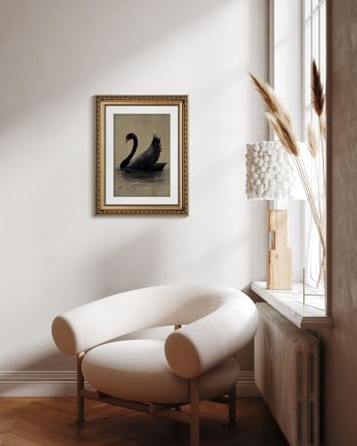 ARPEOTCY Vintage Gold Framed Wall Art Decor, Black Grace Swan Canvs Art for Living Room Bedroom Office, 11x14 Inch Vintage Animal Oil Painting Picture Bathroom Wall Decor Aesthtic - Image 5