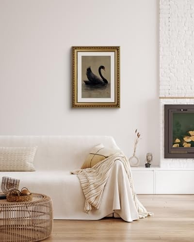 ARPEOTCY Vintage Gold Framed Wall Art Decor, Black Grace Swan Canvs Art for Living Room Bedroom Office, 11x14 Inch Vintage Animal Oil Painting Picture Bathroom Wall Decor Aesthtic - Image 2