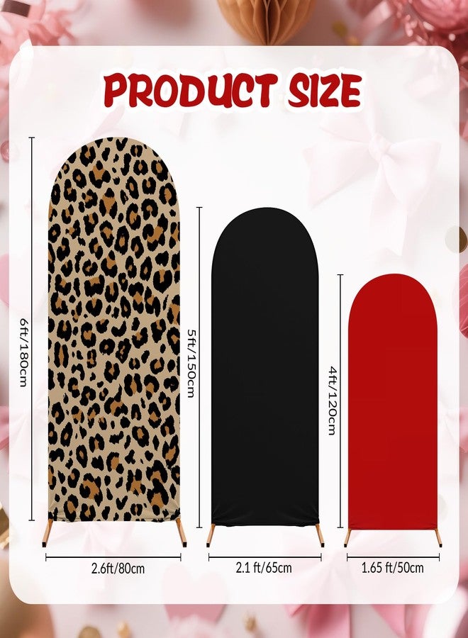 Tingjoo 3 Pcs Leopard Theme Party Arch Backdrop Stand Cover Spandex Fitted Arch Cover, 4ft 5ft 6ft Photo Background Props Theme Birthday Wedding Decor(Black Red) - Image 4