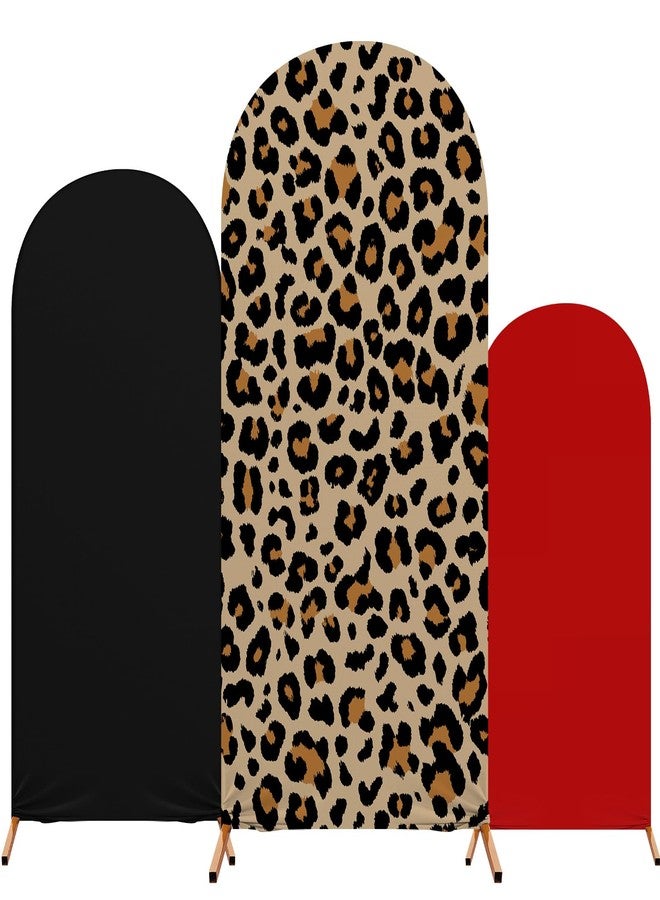 Tingjoo 3 Pcs Leopard Theme Party Arch Backdrop Stand Cover Spandex Fitted Arch Cover, 4ft 5ft 6ft Photo Background Props Theme Birthday Wedding Decor(Black Red) - Image 1