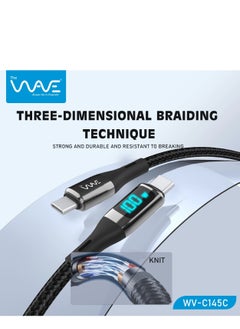 Wave Type-C To Type-C 100W Digital Display PD Fast Charging & Data Cable Zinc Alloy Plug Braided Cord For Samsung/Iphone/Ipad/Macbook 1 meters - Black  - Image 4