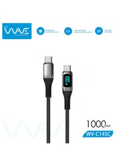 Wave Type-C To Type-C 100W Digital Display PD Fast Charging & Data Cable Zinc Alloy Plug Braided Cord For Samsung/Iphone/Ipad/Macbook 1 meters - Black  - Image 1
