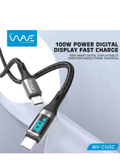 Wave Type-C To Type-C 100W Digital Display PD Fast Charging & Data Cable Zinc Alloy Plug Braided Cord For Samsung/Iphone/Ipad/Macbook 1 meters - Black  - Image 3