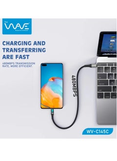 Wave Type-C To Type-C 100W Digital Display PD Fast Charging & Data Cable Zinc Alloy Plug Braided Cord For Samsung/Iphone/Ipad/Macbook 1 meters - Black  - Image 2