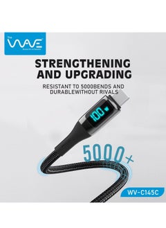 Wave Type-C To Type-C 100W Digital Display PD Fast Charging & Data Cable Zinc Alloy Plug Braided Cord For Samsung/Iphone/Ipad/Macbook 1 meters - Black  - Image 5
