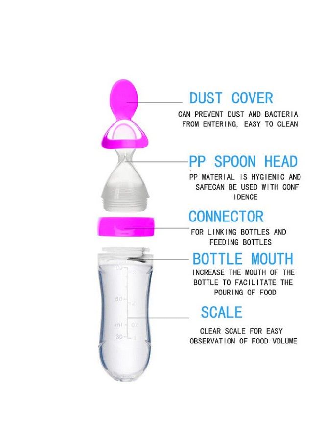 Tinny Tots 90Ml Silicone Squeeze Style Rice Cereal Bottle Squeeze Feeder With A Spoon Newborn Toddler Infant Food Supplement (Pink) - Image 4