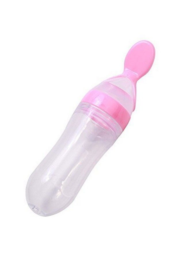 Tinny Tots 90Ml Silicone Squeeze Style Rice Cereal Bottle Squeeze Feeder With A Spoon Newborn Toddler Infant Food Supplement (Pink) - Image 2