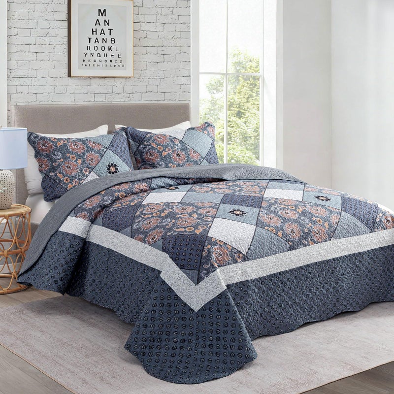Travan 3-Piece King Bedspread Quilt Set Lightweight Coverlet Set Garden Style Floral Printed Oversized Quilted Bedding Set with Shams for All Season, Exquisite, King Size - Image 1