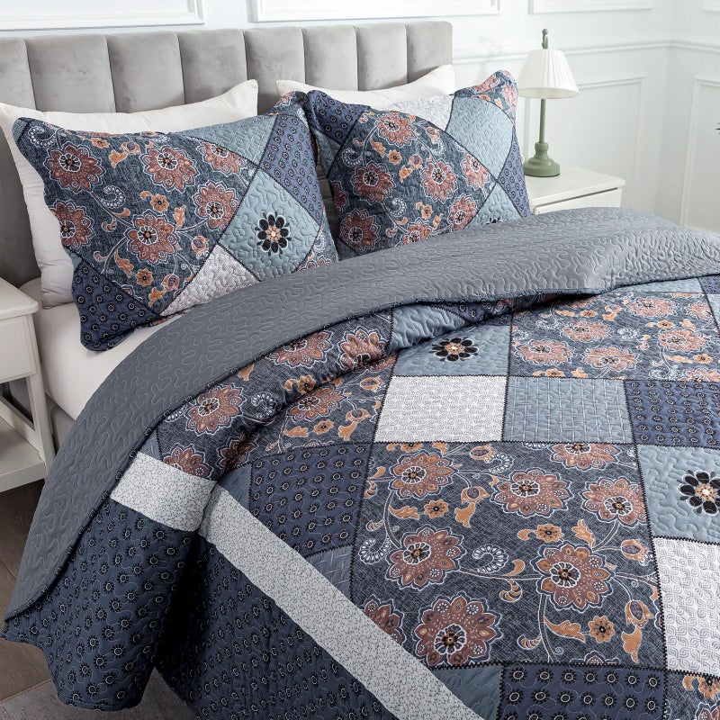 Travan 3-Piece King Bedspread Quilt Set Lightweight Coverlet Set Garden Style Floral Printed Oversized Quilted Bedding Set with Shams for All Season, Exquisite, King Size - Image 2