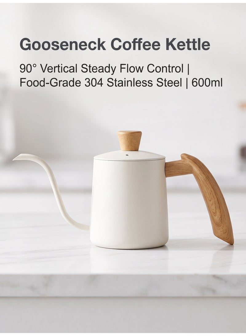 nihao Stainless Steel Hand Brewing Pot Hand Brewing Coffee Pot Narrow Mouth Pot Coffee Utensil Hand Brewing Pot 600 Ml- White - Image 1