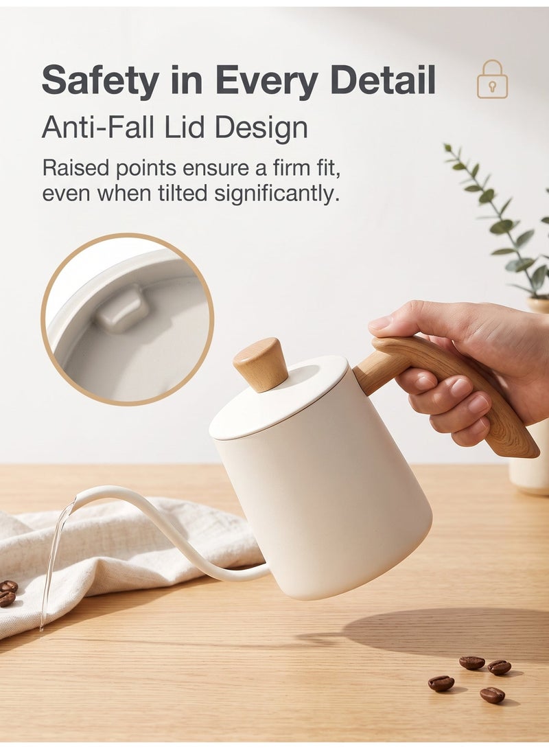 nihao Stainless Steel Hand Brewing Pot Hand Brewing Coffee Pot Narrow Mouth Pot Coffee Utensil Hand Brewing Pot 600 Ml- White - Image 4