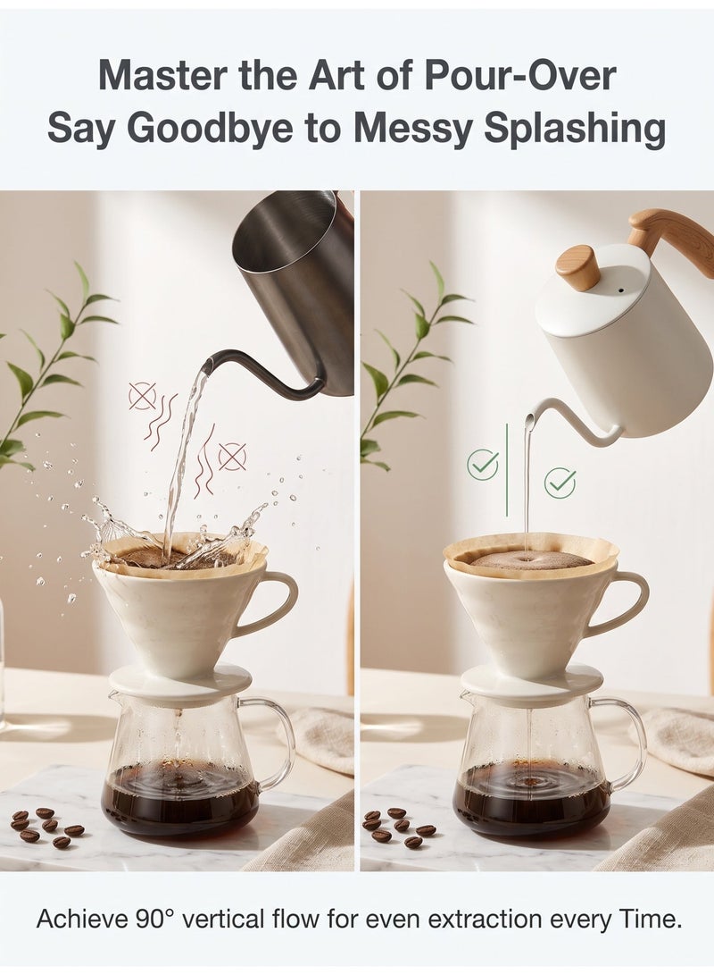nihao Stainless Steel Hand Brewing Pot Hand Brewing Coffee Pot Narrow Mouth Pot Coffee Utensil Hand Brewing Pot 600 Ml- White - Image 3