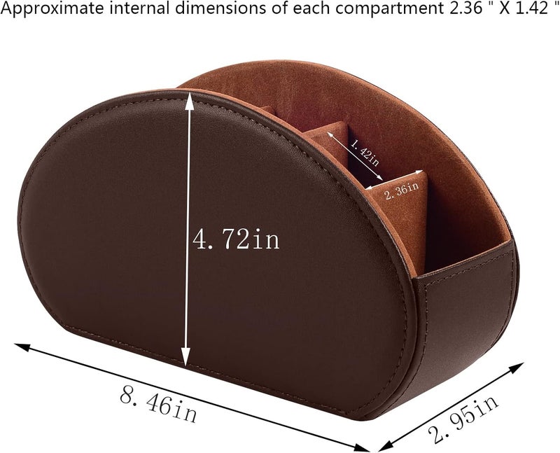 RHCSZ Leather Remote Control Holder with 5 Compartments TV Remote Caddy Store Box,Desktop Organizer for Controller, Gl and Media Player,Pen Storage (Brown) - Image 4