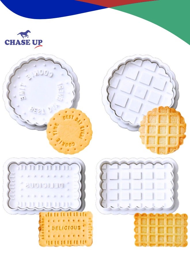 تشيس اب قوالب بسكويت مكونة من 4 قطع، قاطع بسكويت كلاسيكي ثلاثي الأبعاد مع ختم مكبس، قوالب بسكويت بسكويت ممتعة للحلوى والخبز والكعك والمعجنات - Image 1